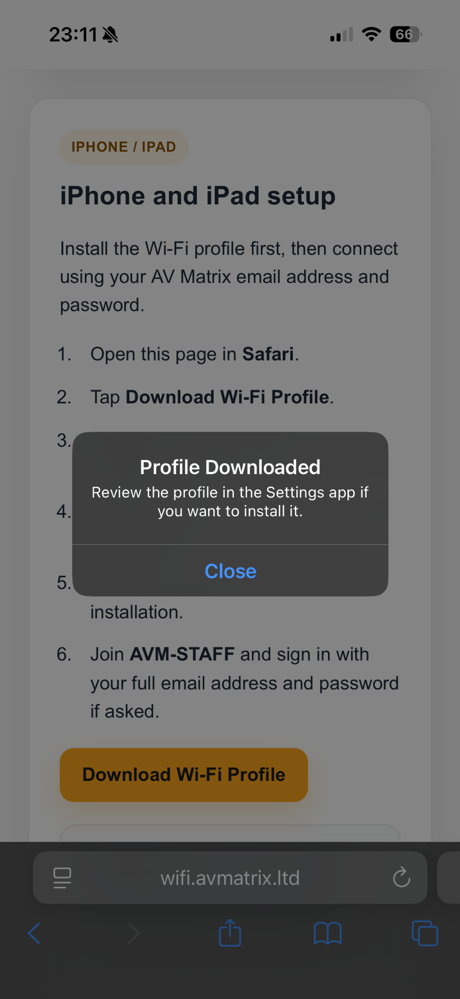 iPhone message saying Profile Downloaded.